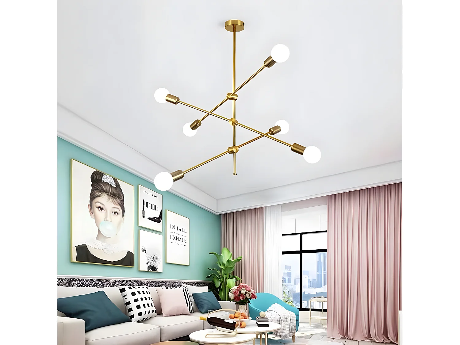 Pango de ajuste rotativo moderno de araña, oro, 65*65*85 cm, sin bulbo E27