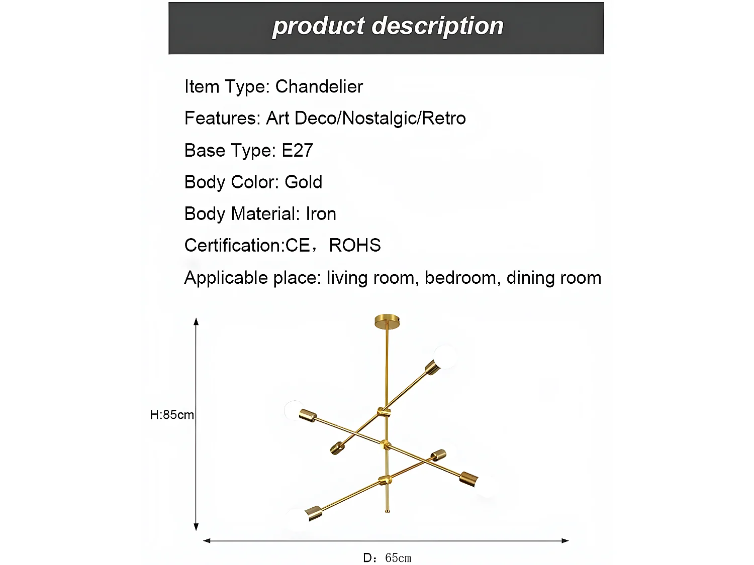 Pango de ajuste rotativo moderno de araña, oro, 65*65*85 cm, sin bulbo E27