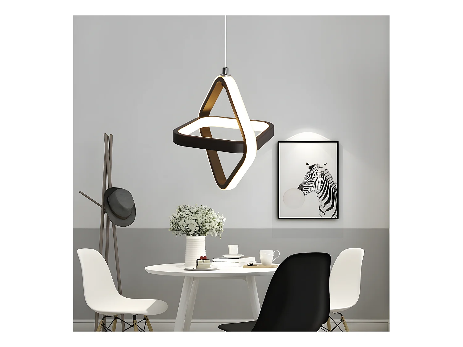Modern Led Suspension Square Design Kroonluchter, zwart, 23*23*23cm, 22W 3000K, in Acryl