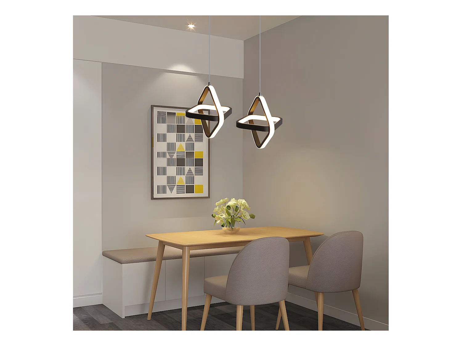 Moderner quadratischer LED-Hängeleuchter, schwarz, 23*23*23cm, 22W 3000K, aus Acryl