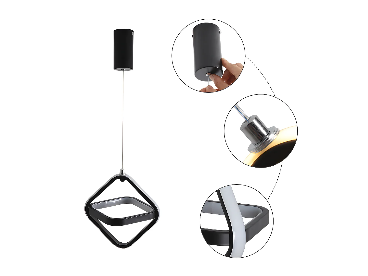 Moderner quadratischer LED-Hängeleuchter, schwarz, 23*23*23cm, 22W 3000K, aus Acryl