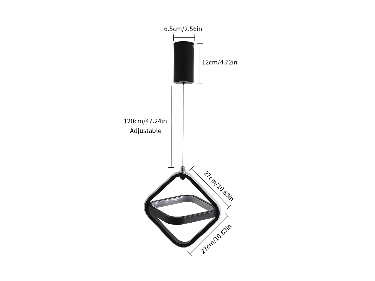 Moderner quadratischer LED-Hängeleuchter, schwarz, 23*23*23cm, 22W 3000K, aus Acryl