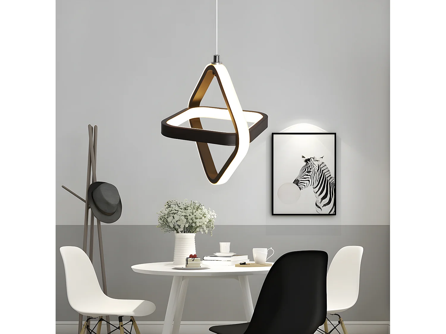 Modern Led Suspension Square Design Kroonluchter, zwart, 23*23*23cm, 22W 3000K, in Acryl