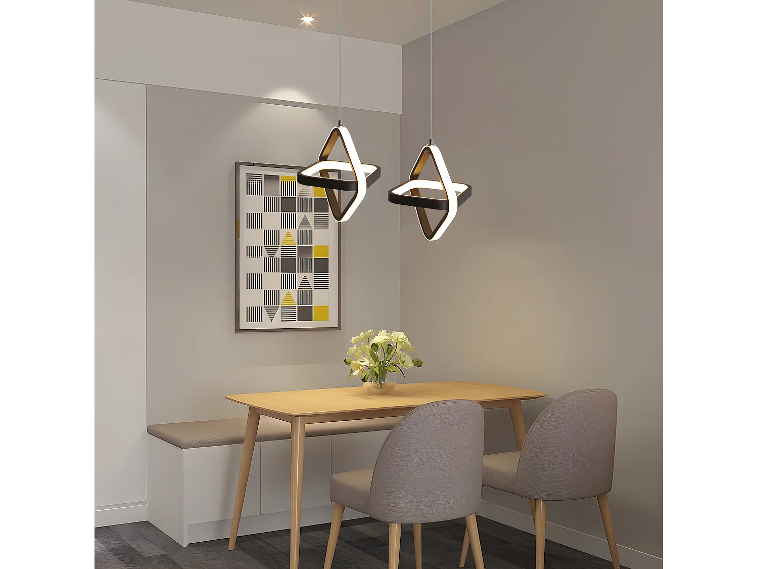 Modern Led Suspension Square Design Kroonluchter, zwart, 23*23*23cm, 22W 3000K, in Acryl