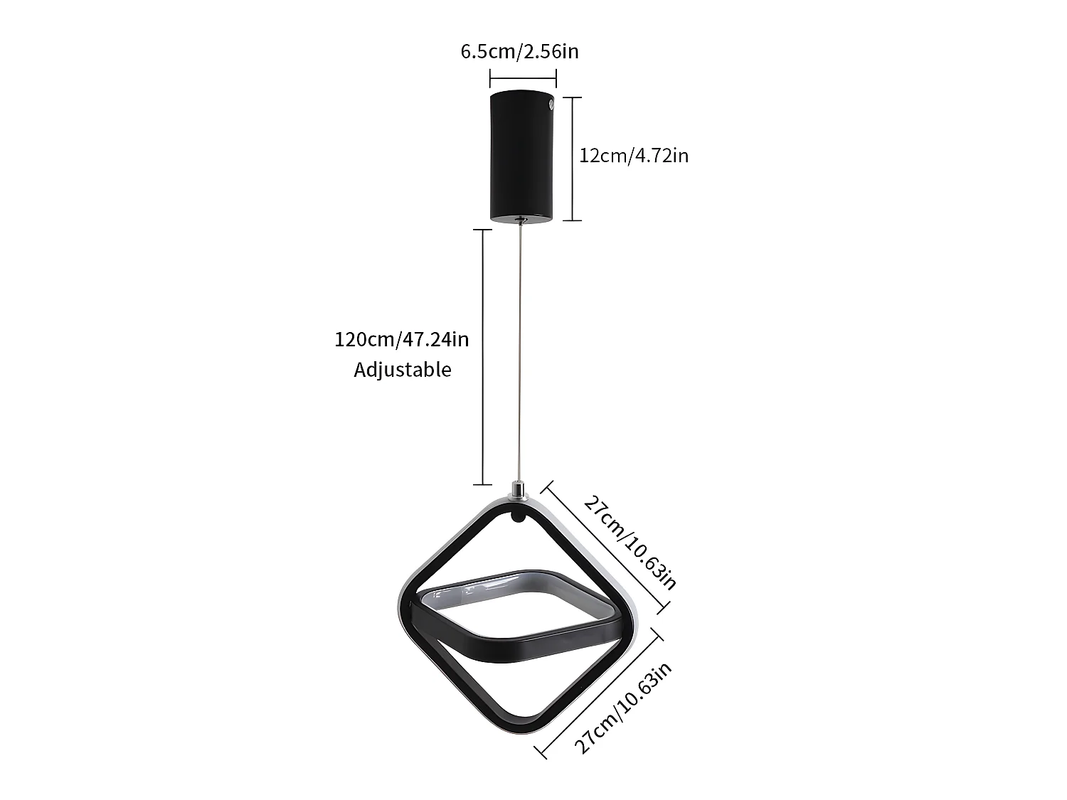 Modern Led Suspension Square Design Kroonluchter, zwart, 23*23*23cm, 22W 3000K, in Acryl