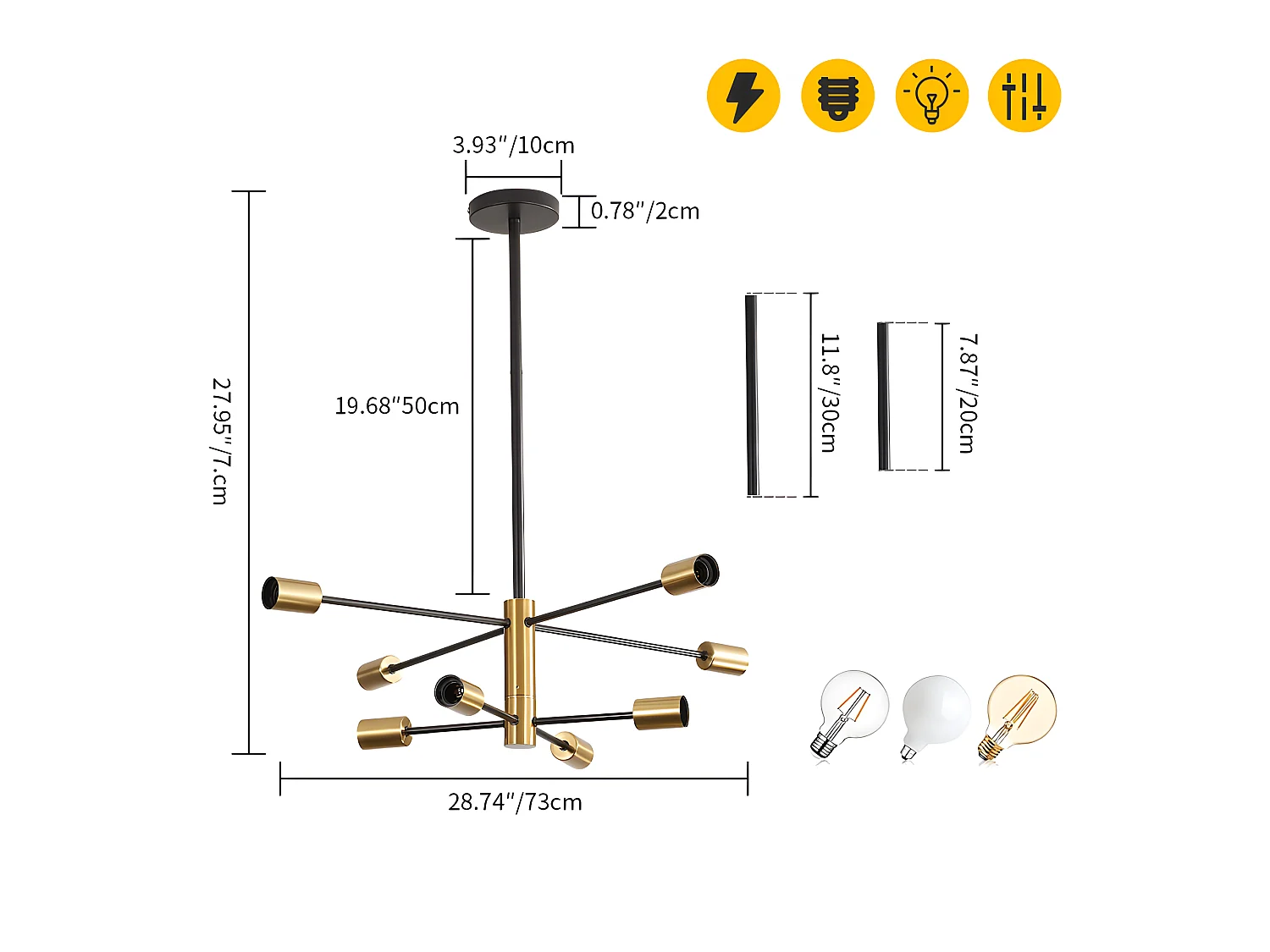 Suspension vintage lustre industriel rétro noir E27, 73*73*71, à angle réglable à 180 °, sans ampoule