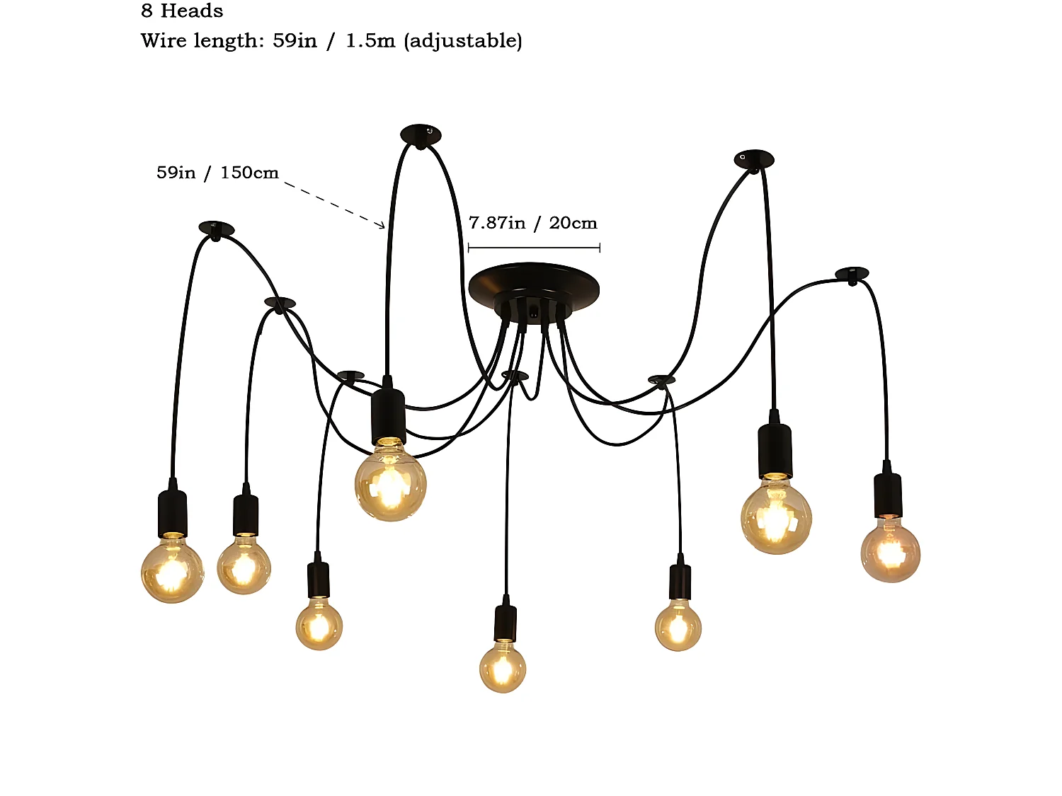 Suspension luminaire vintage industrielle, 8 lumières installation lampe rétro réglable