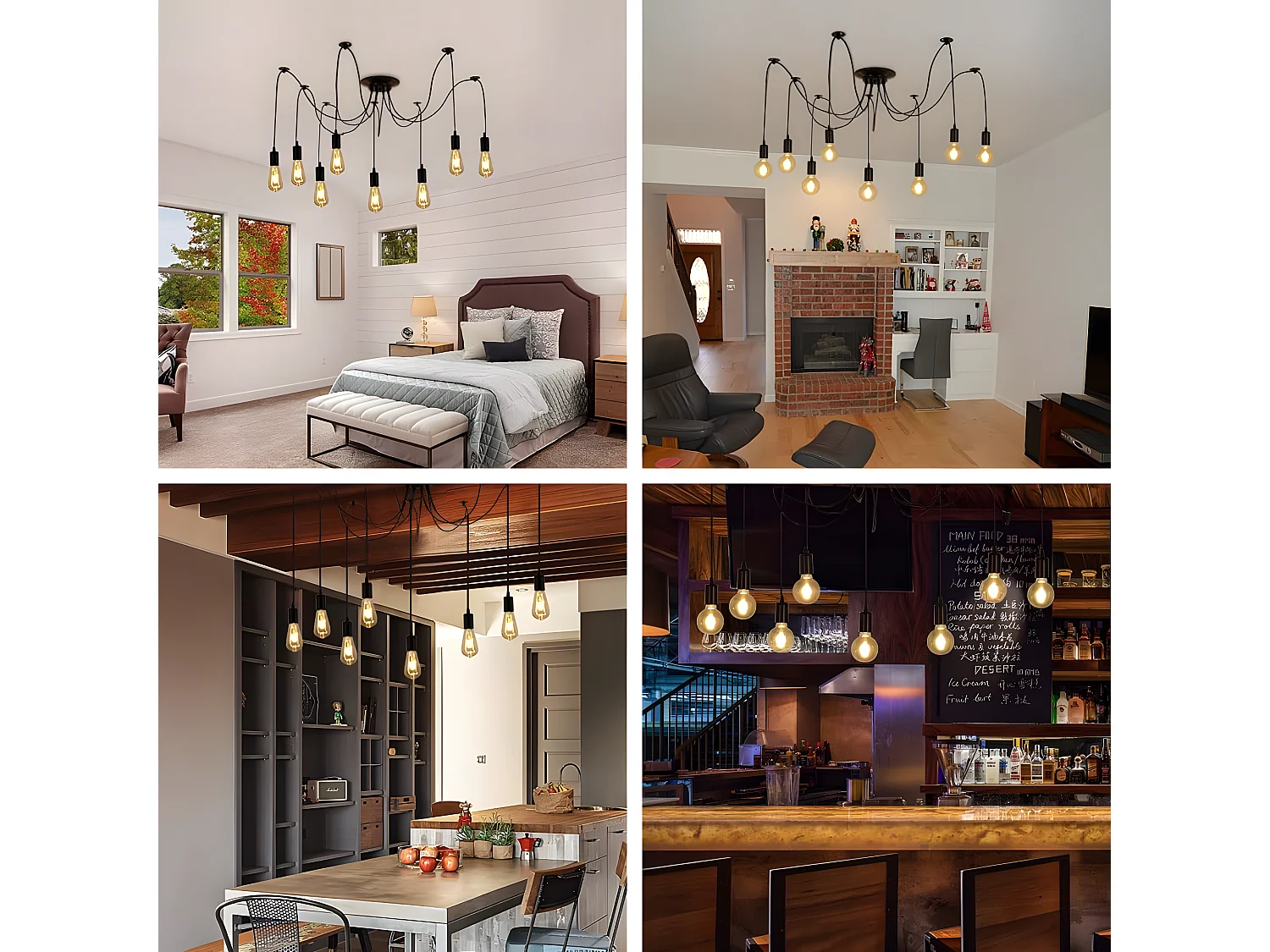 Suspension luminaire vintage industrielle, 8 lumières installation lampe rétro réglable