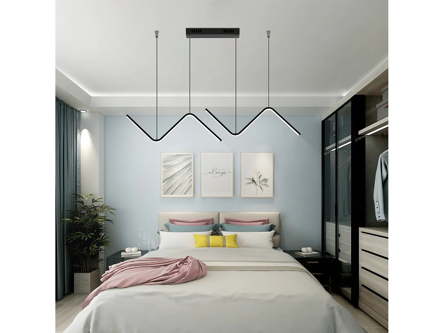 Lustre led moderne lampe, noir, 55*17cm, pour salon chambre salle à manger, lumière blanc