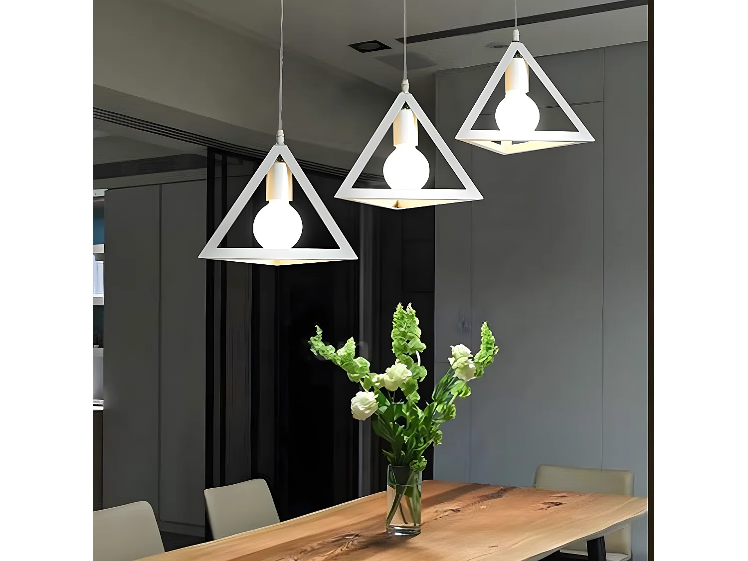 Suspension lustre contemporain moderne metal, 25*25*22cm, blanc, sans ampoules E27