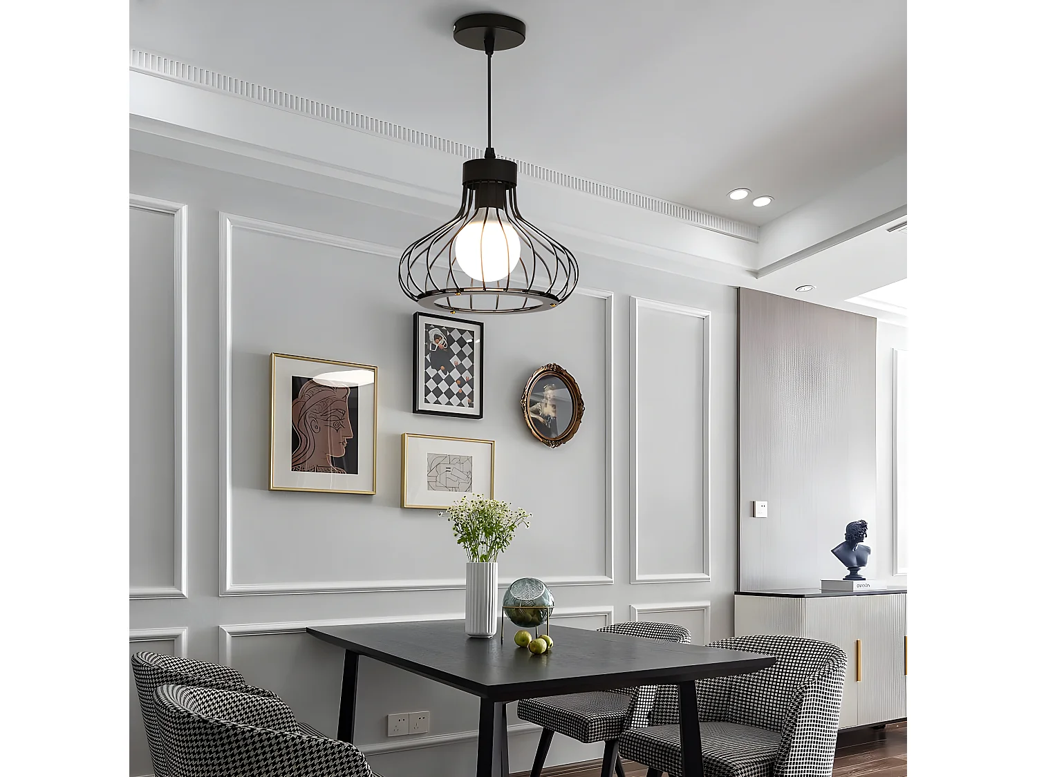 Suspension lustre industrielle métal retro, noir, 23*20cm, sans ampoules E27