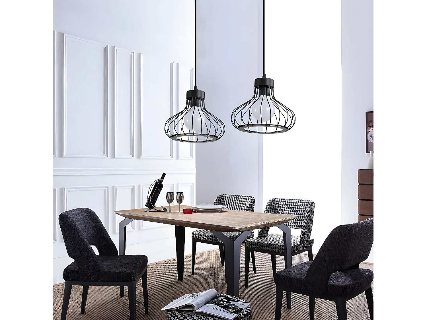 Suspension lustre industrielle métal retro, noir, 23*20cm, sans ampoules E27
