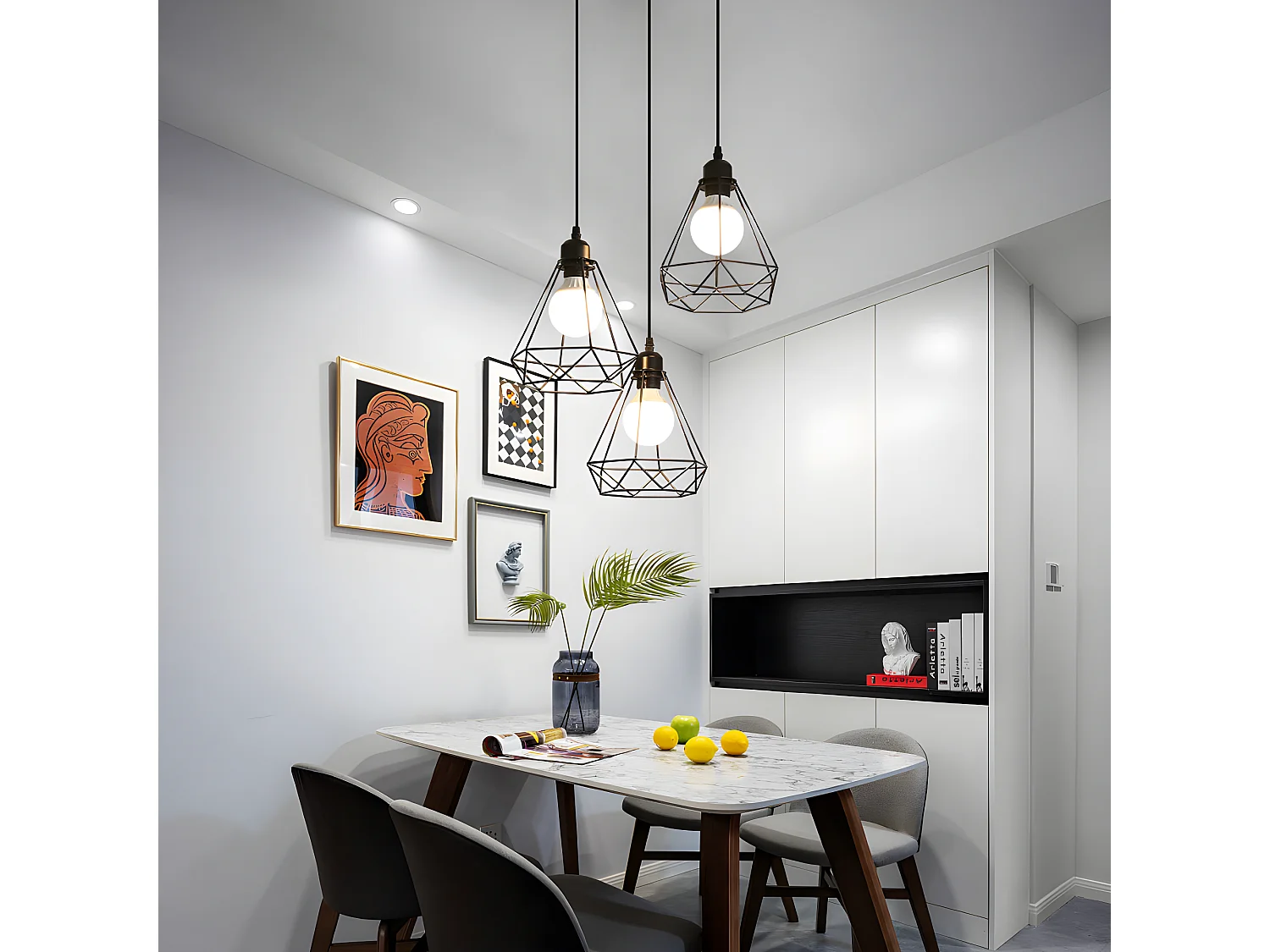 3 lampes suspension industrielle vintage, lustre noir, 145*43*43cm, en métal, sans ampoules E27
