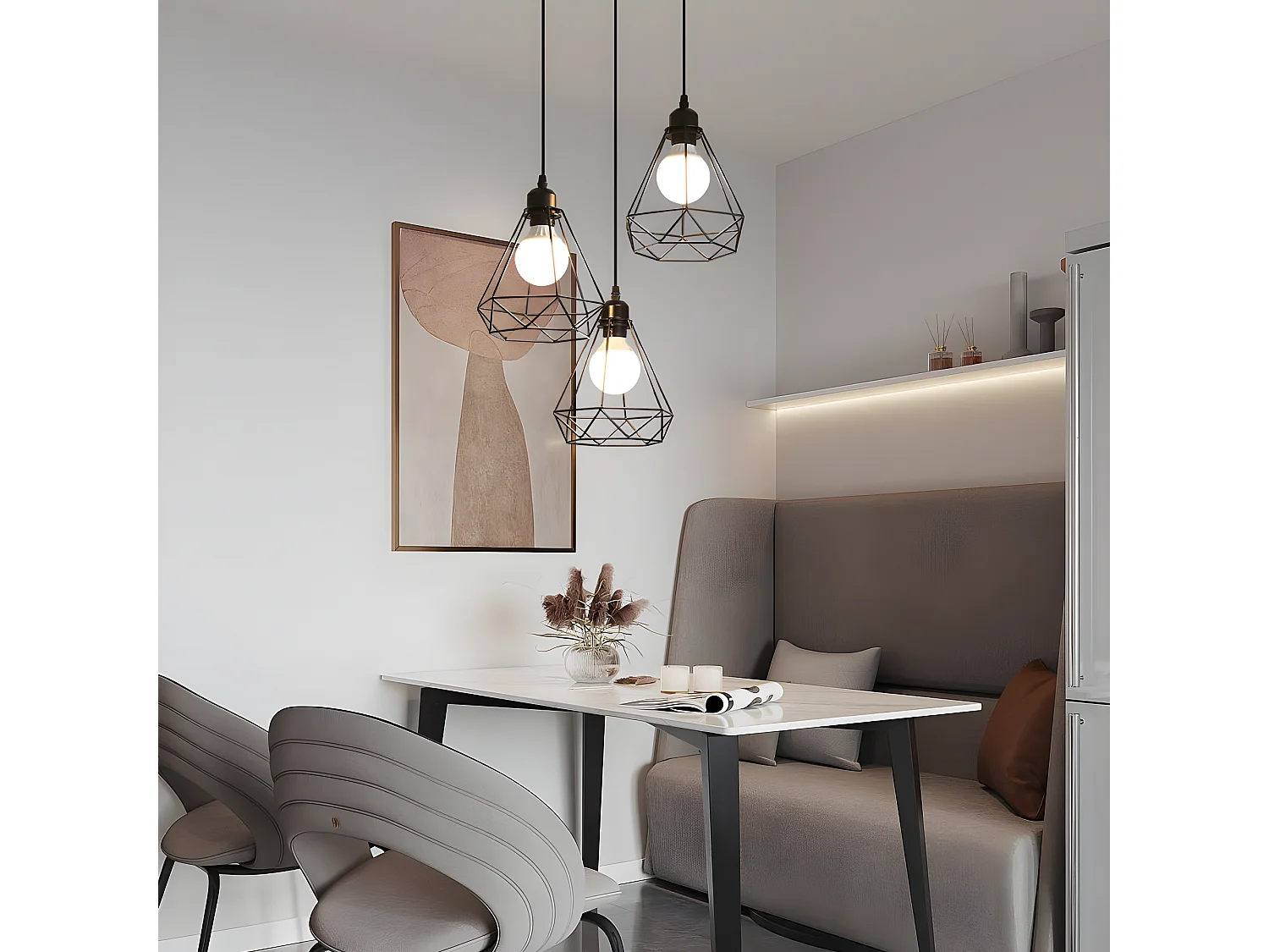 3 lampes suspension industrielle vintage, lustre noir, 145*43*43cm, en métal, sans ampoules E27