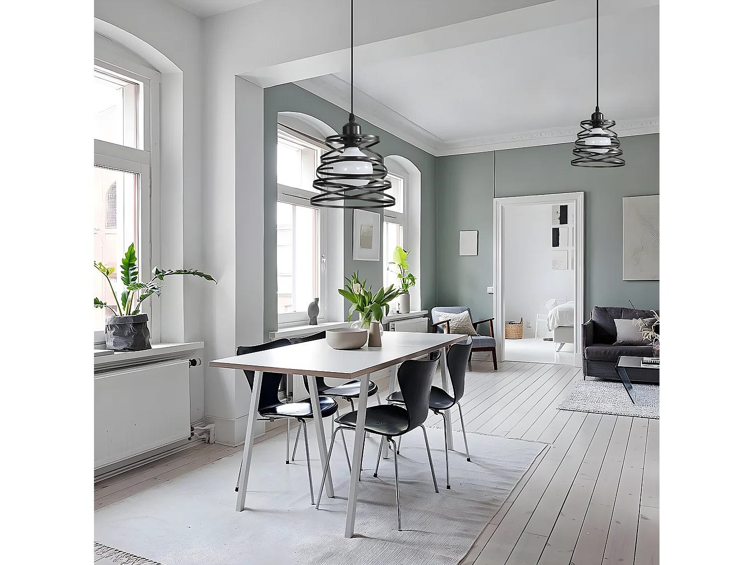 Suspension lustre industrielle vintage rétro, noir, 137*20*20cm,  sans ampoules E27