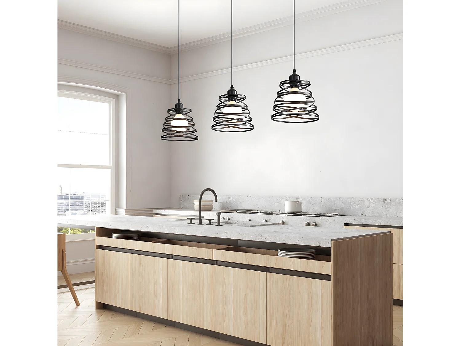 Suspension lustre industrielle vintage rétro, noir, 137*20*20cm,  sans ampoules E27