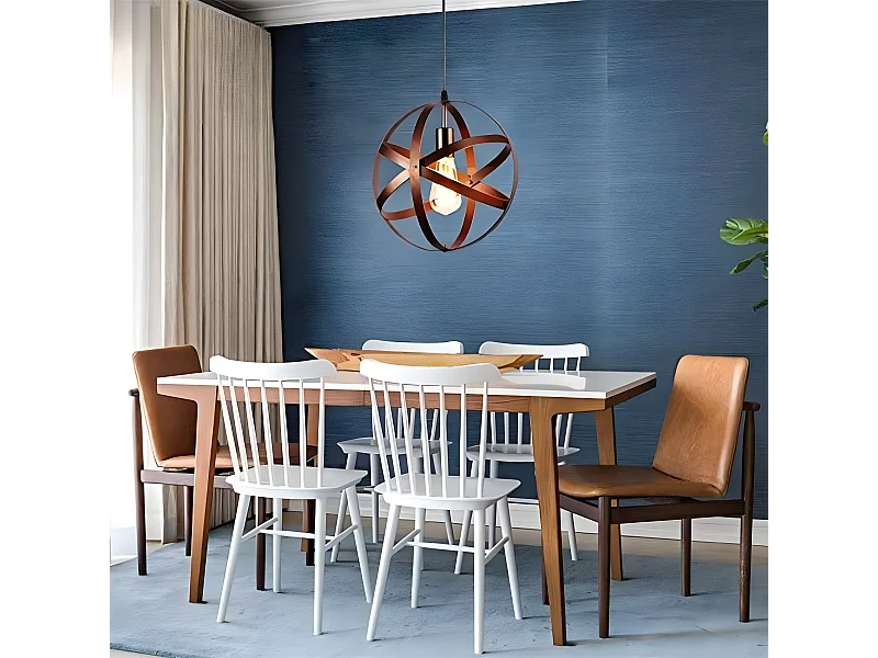 Suspension lustre vintage retro E27, 30*30cm, brun foncé, sans ampoules