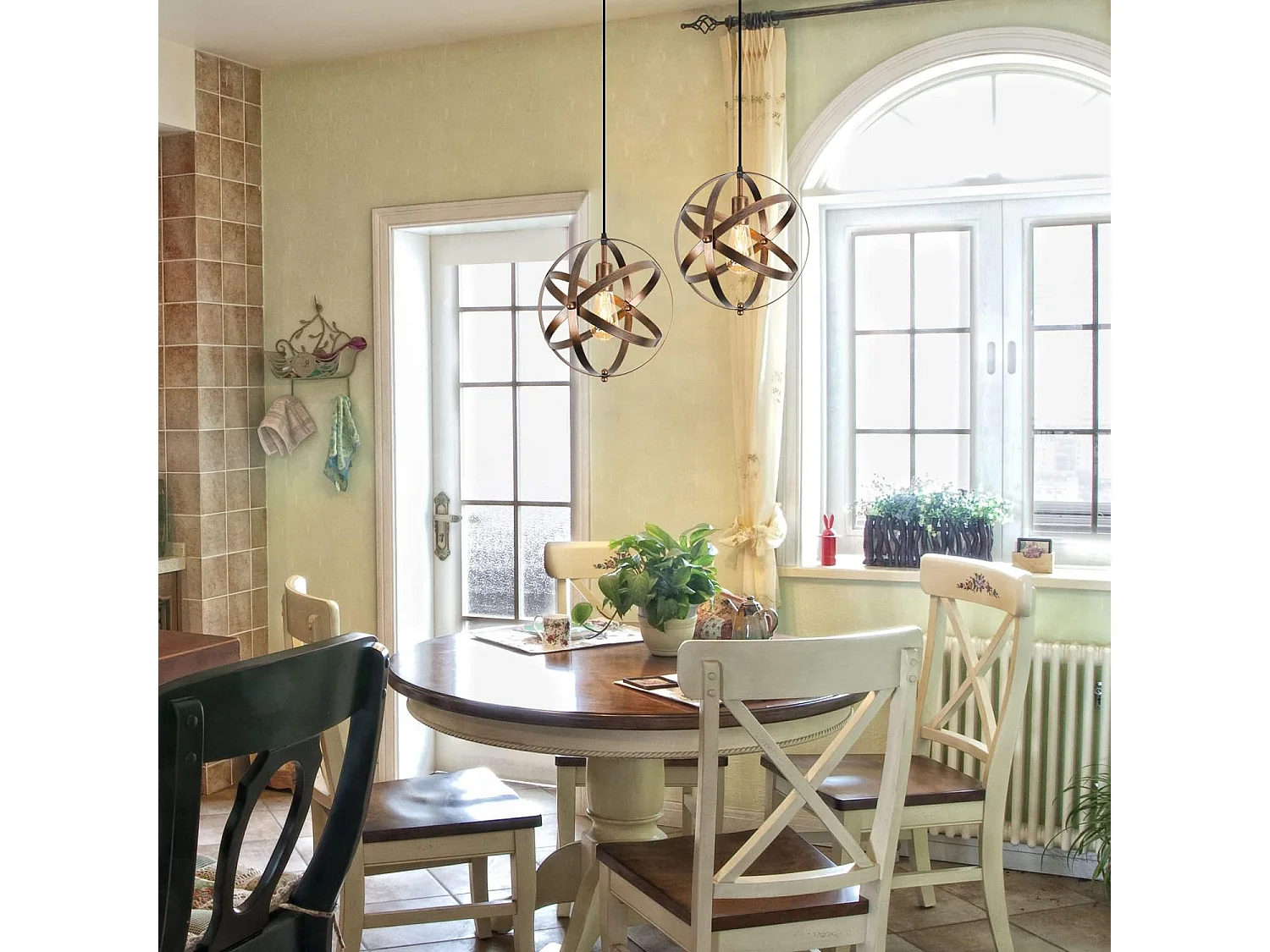 Suspension lustre vintage retro E27, 30*30cm, brun foncé, sans ampoules