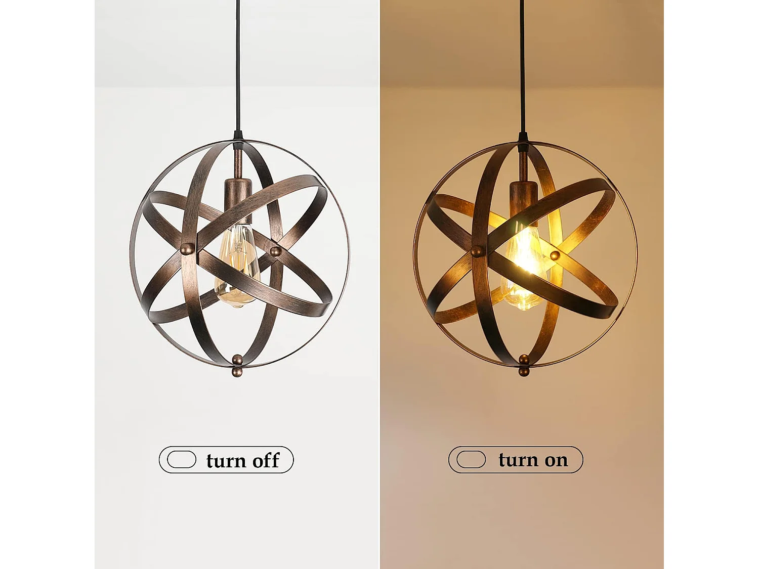 Suspension lustre vintage retro E27, 30*30cm, brun foncé, sans ampoules