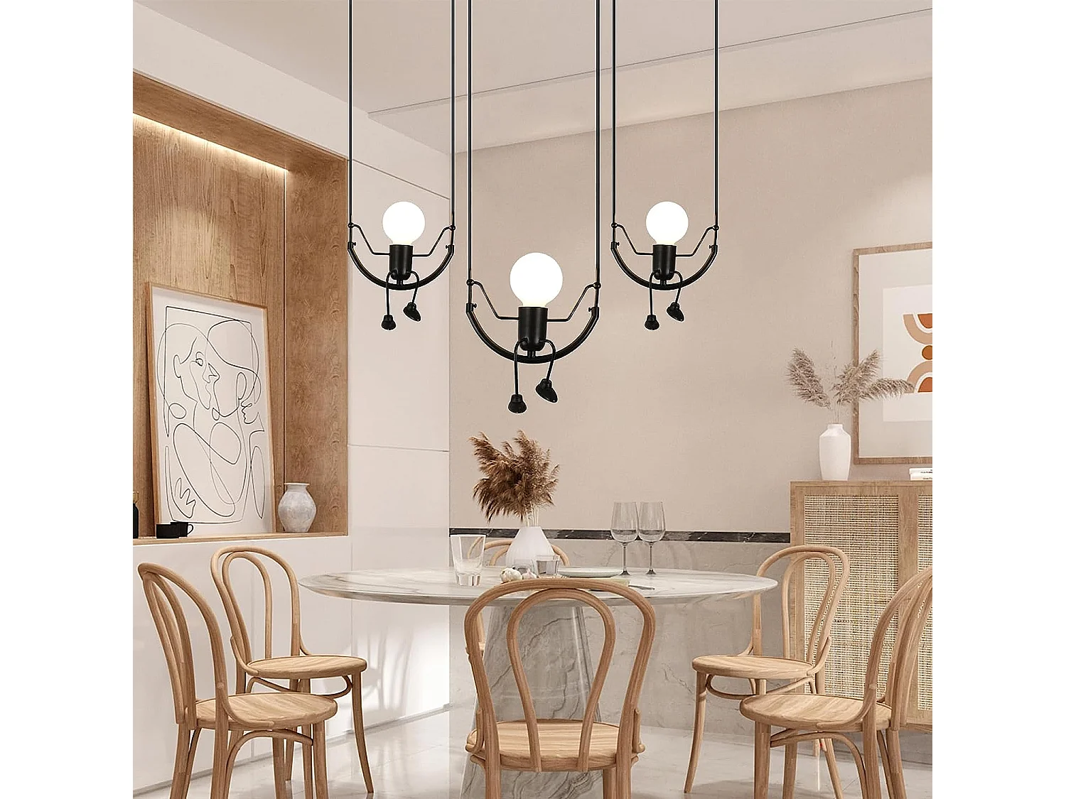 Suspension lustre intérieur E27 moderne/rétro humanoid, 20 * 20 * 100 CM, sans ampoules