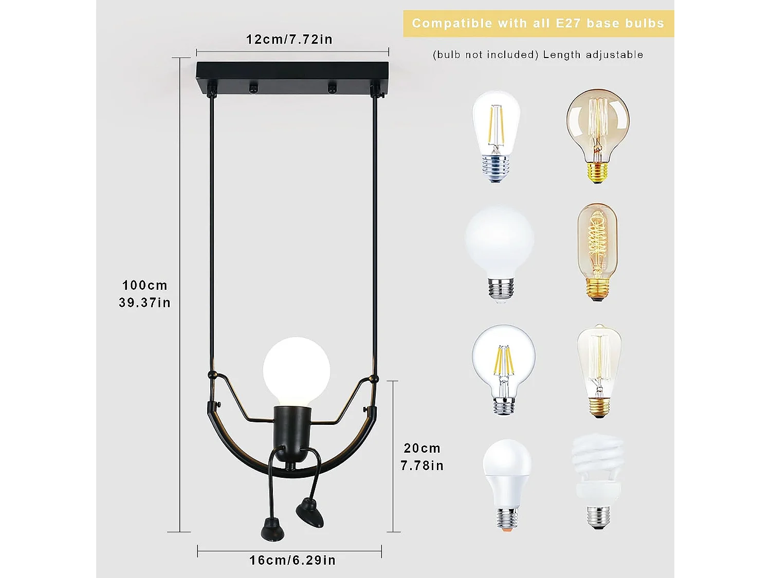 Suspension lustre intérieur E27 moderne/rétro humanoid, 20 * 20 * 100 CM, sans ampoules