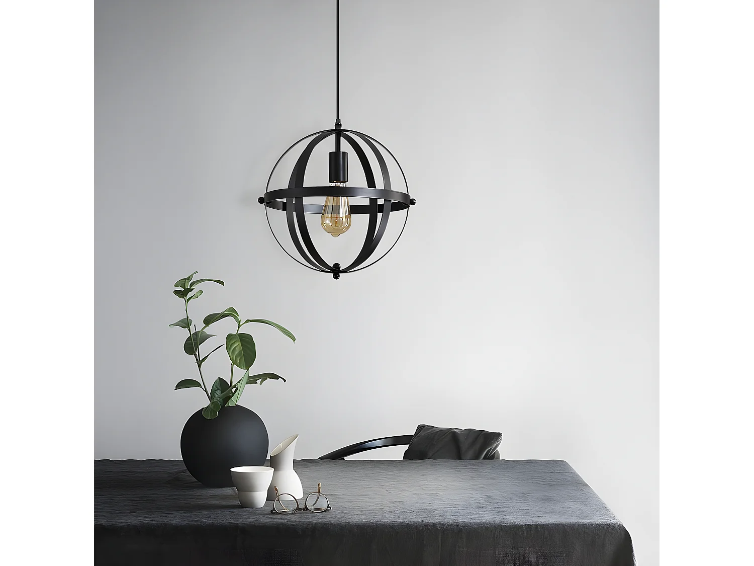 Lustre suspension industrielle vintage E27, 30*30cm, en métal, noir, sans ampoules