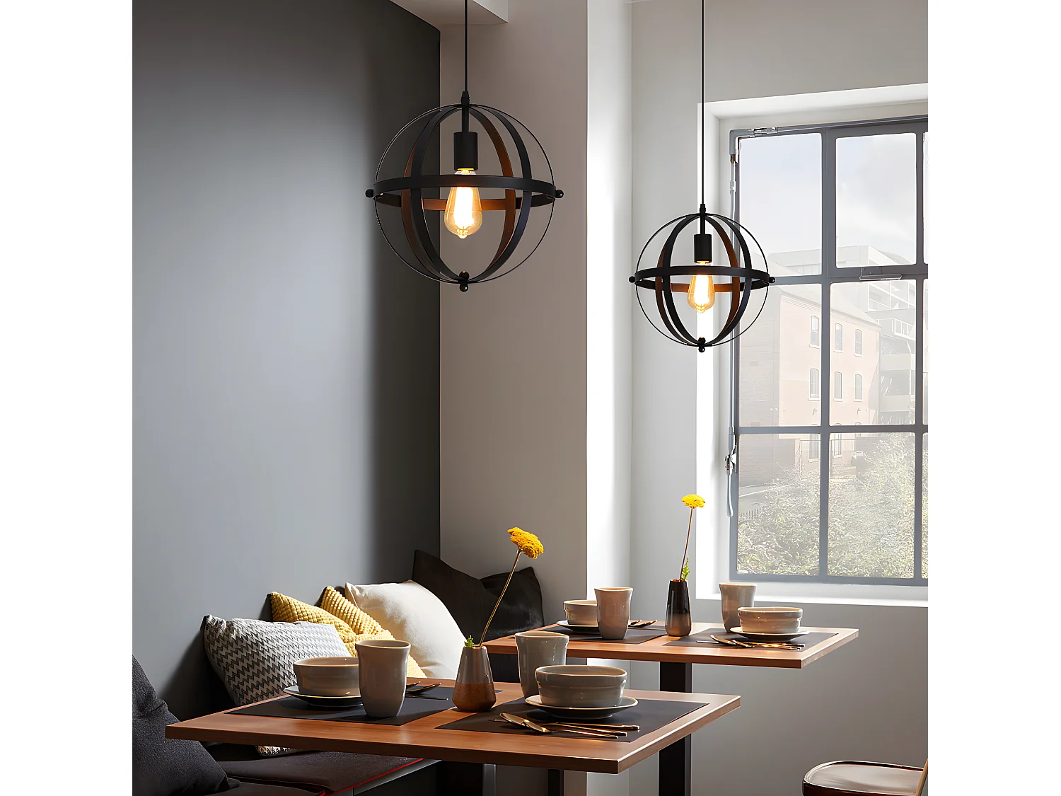 Lustre suspension industrielle vintage E27, 30*30cm, en métal, noir, sans ampoules