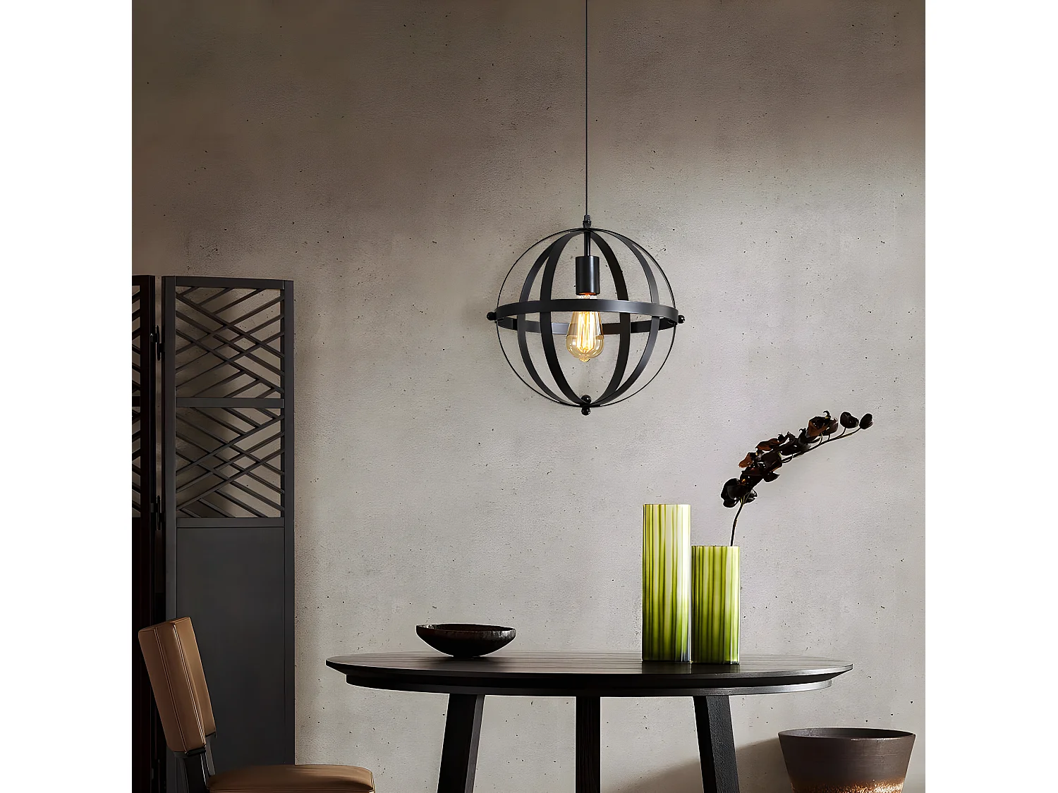 Lustre suspension industrielle vintage E27, 30*30cm, en métal, noir, sans ampoules