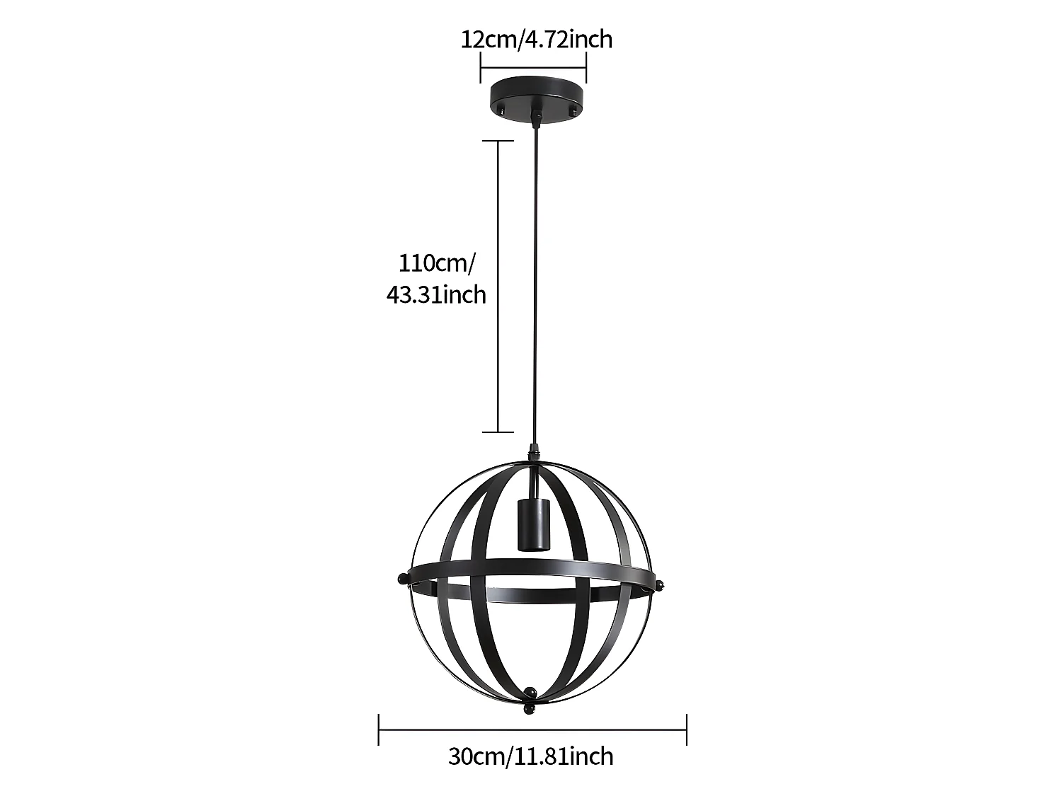 Lustre suspension industrielle vintage E27, 30*30cm, en métal, noir, sans ampoules