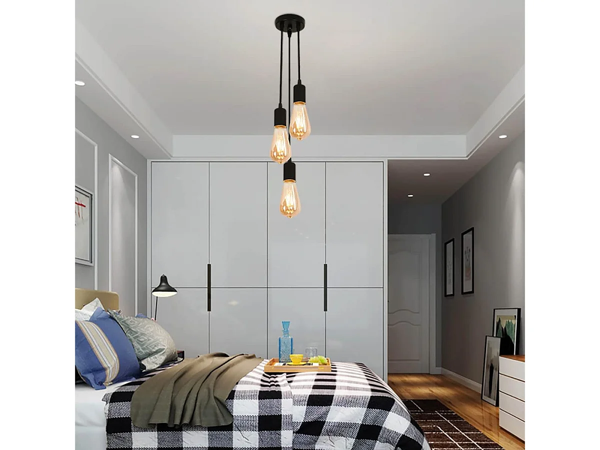 Sobre la suspensión de enchufes de lámpara industrial 3, 30+40+50 cm, negro, luz de techo sin bombilla E27