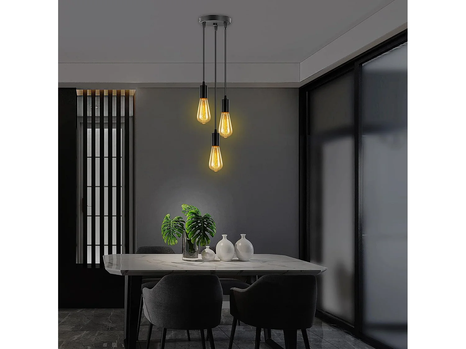 Sobre la suspensión de enchufes de lámpara industrial 3, 30+40+50 cm, negro, luz de techo sin bombilla E27