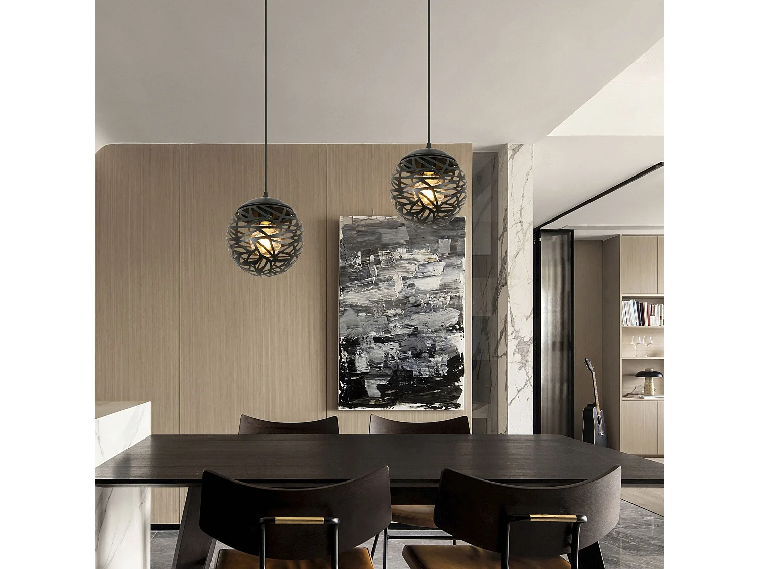 Suspension ajourée simple lustre, 20*20*140cm, en fer pour salle à manger, sans ampoules E27