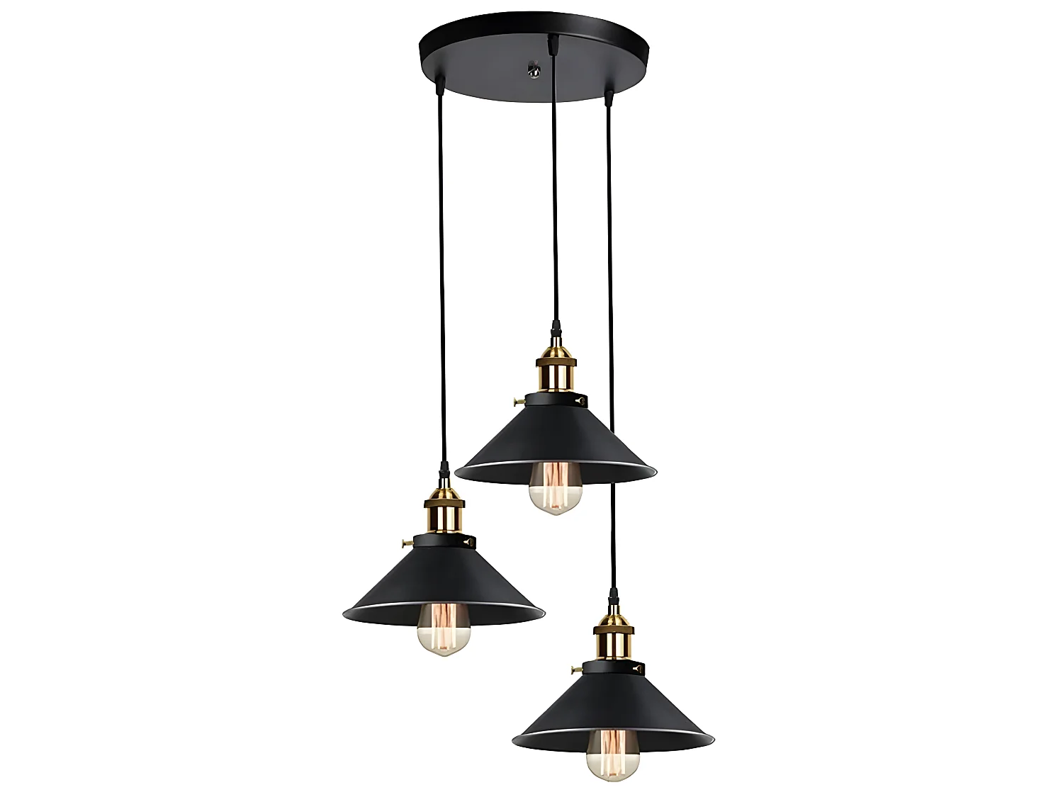 Vintage-Industrielampe 3 Vintage-Pendelleuchte, 40 * 40 * 140 cm, Schwarz, ohne E27-Glühbirne