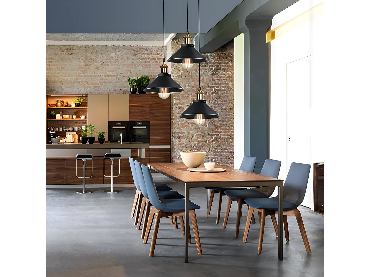 Vintage-Industrielampe 3 Vintage-Pendelleuchte, 40 * 40 * 140 cm, Schwarz, ohne E27-Glühbirne