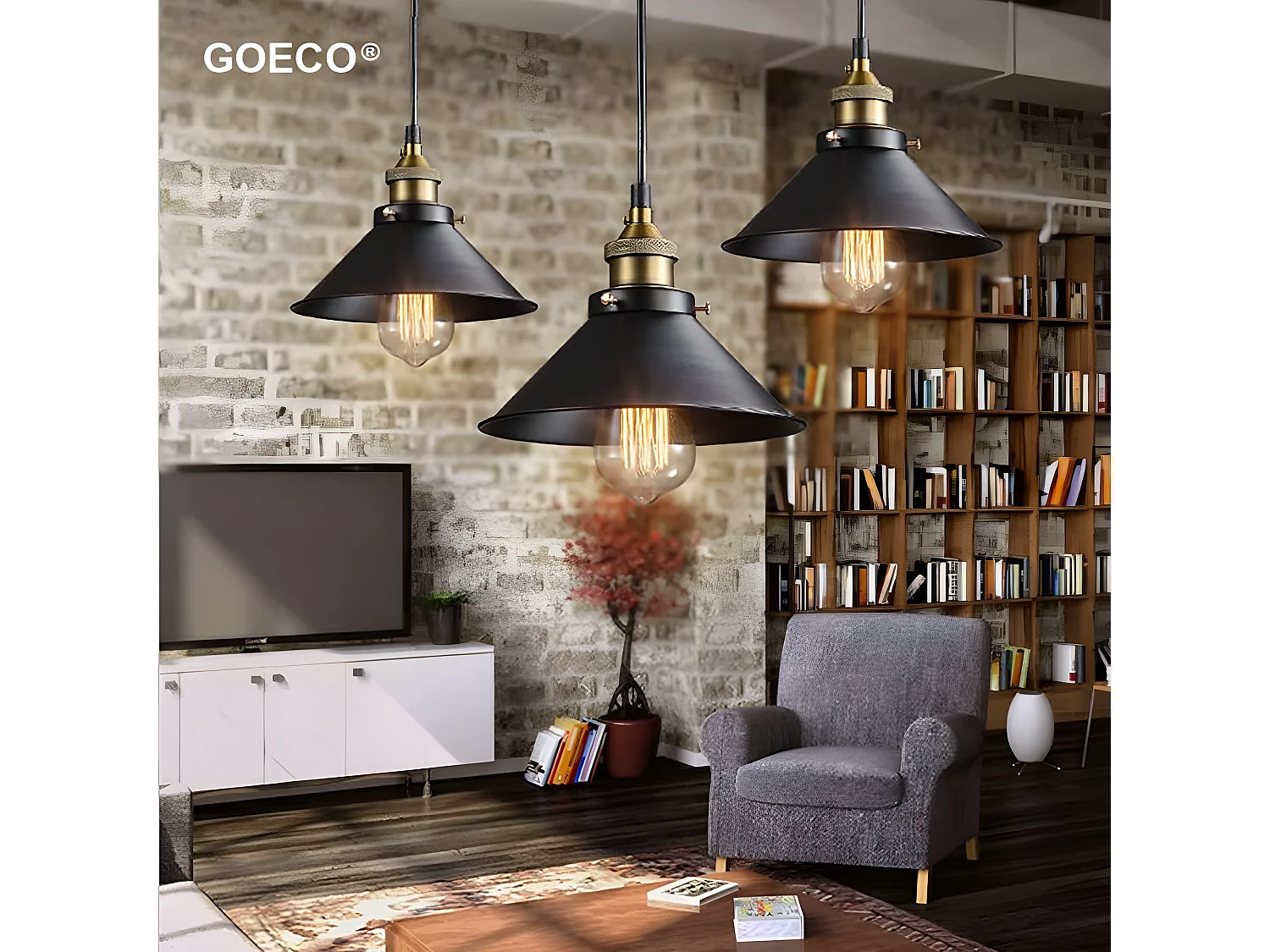 Vintage-Industrielampe 3 Vintage-Pendelleuchte, 40 * 40 * 140 cm, Schwarz, ohne E27-Glühbirne