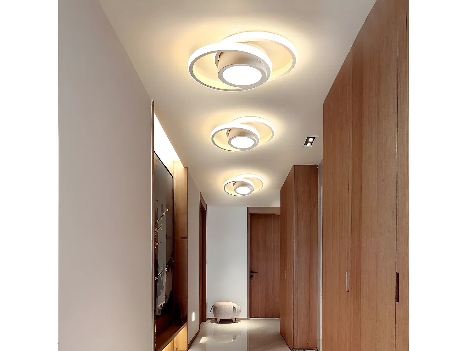Plafonnier led rond moderne, blanc, 27 * 22 * 6cm, 32w 2400lm, en acrylique, lumière chaud