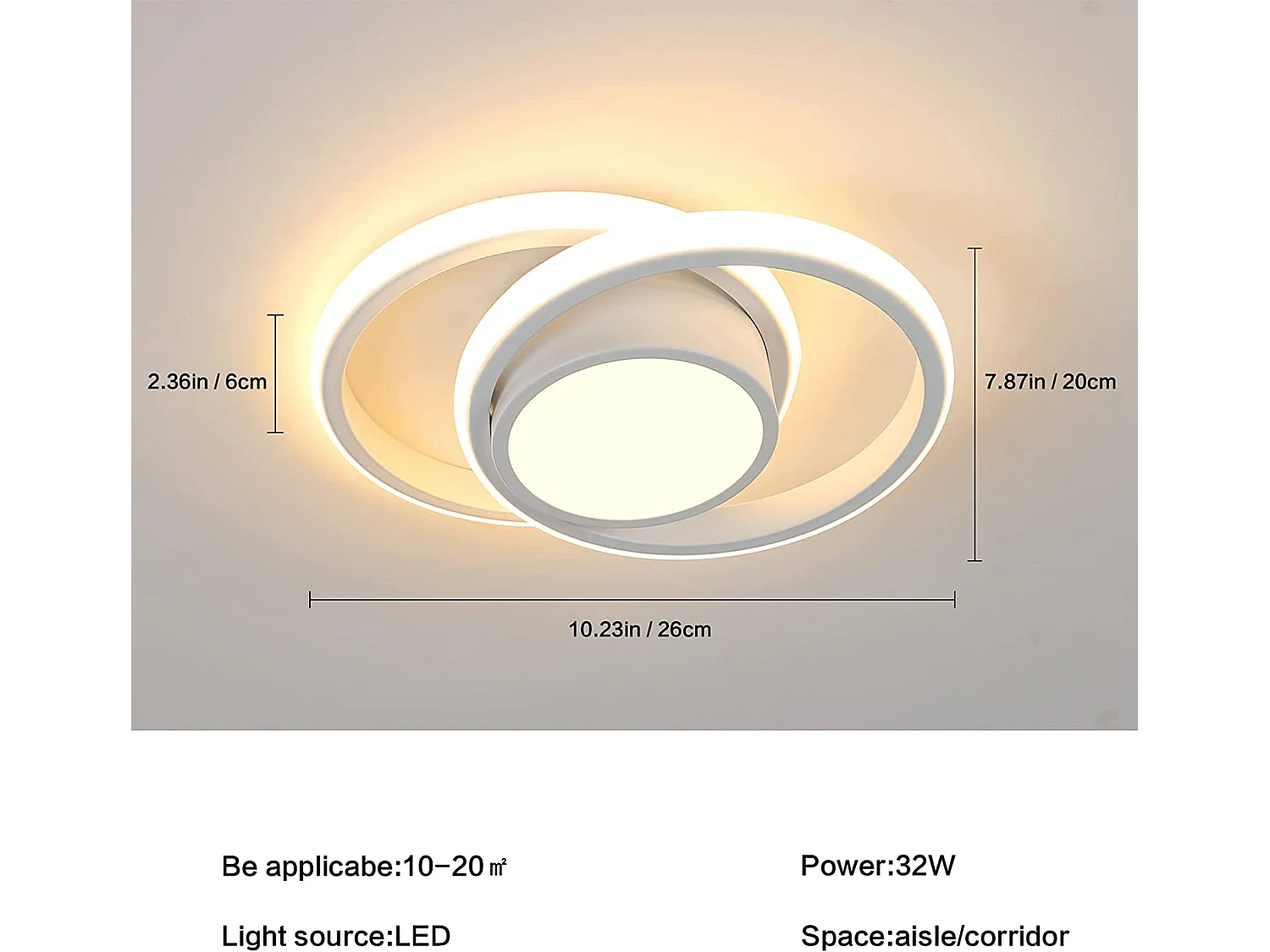 Plafonnier led rond moderne, blanc, 27 * 22 * 6cm, 32w 2400lm, en acrylique, lumière chaud