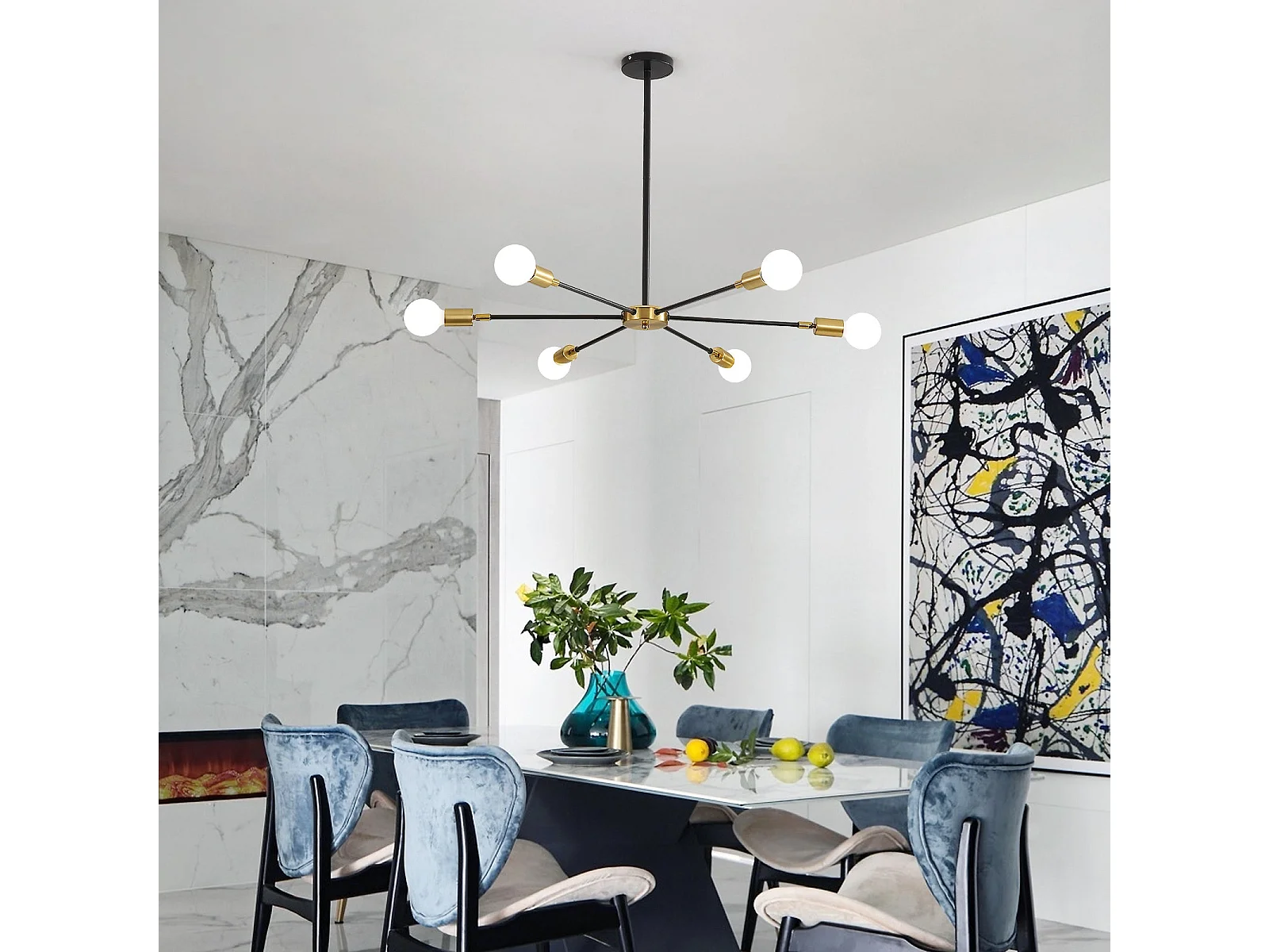 Lampada A Sospensione Soggiorno Lampada Da Sala Da Pranzo 5 Fiamme Lampada A Sospensione Industriale Nera Sfere Di Vetro Ottone Fum 5 Attacchi E27 Dxh 65x150 Cm 68828974