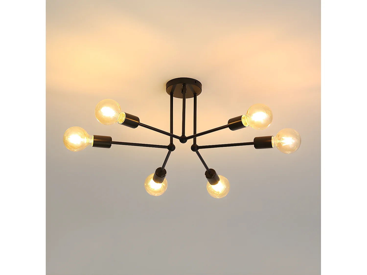 Plafonnier vintage led d'intérieur en métal, 70 * 70 * 23 CM, noir, sans ampoules E27