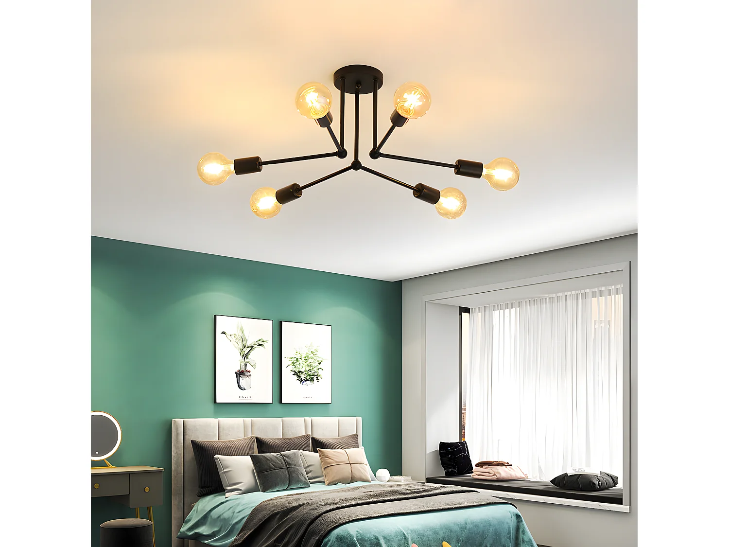 Plafonnier vintage led d'intérieur en métal, 70 * 70 * 23 CM, noir, sans ampoules E27