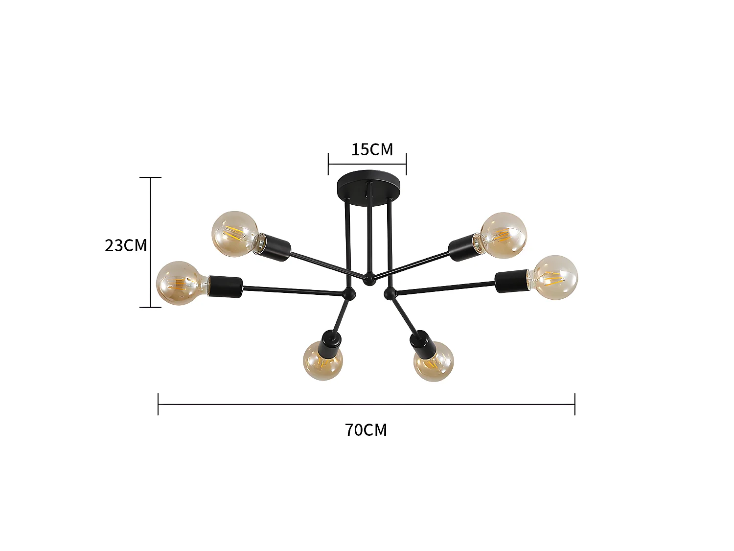 Plafonnier vintage led d'intérieur en métal, 70 * 70 * 23 CM, noir, sans ampoules E27