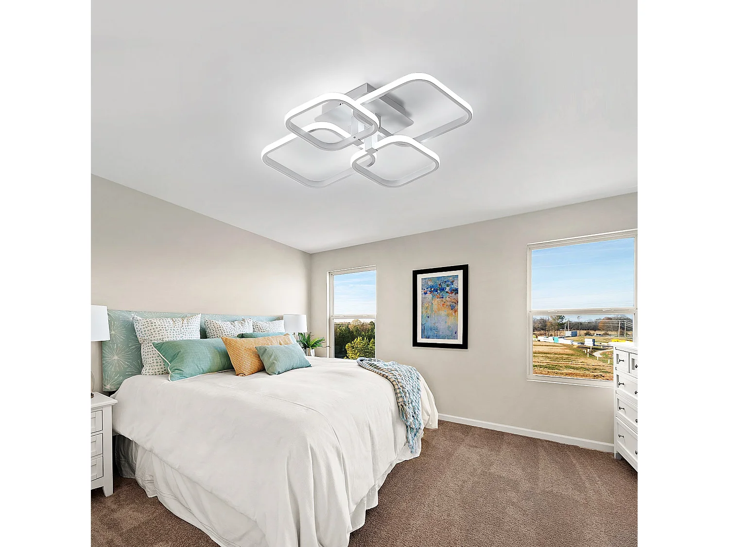 Plafonnier led, 58*46cm,blanc, moderne, 52w 4680lm, luminaire pour salon