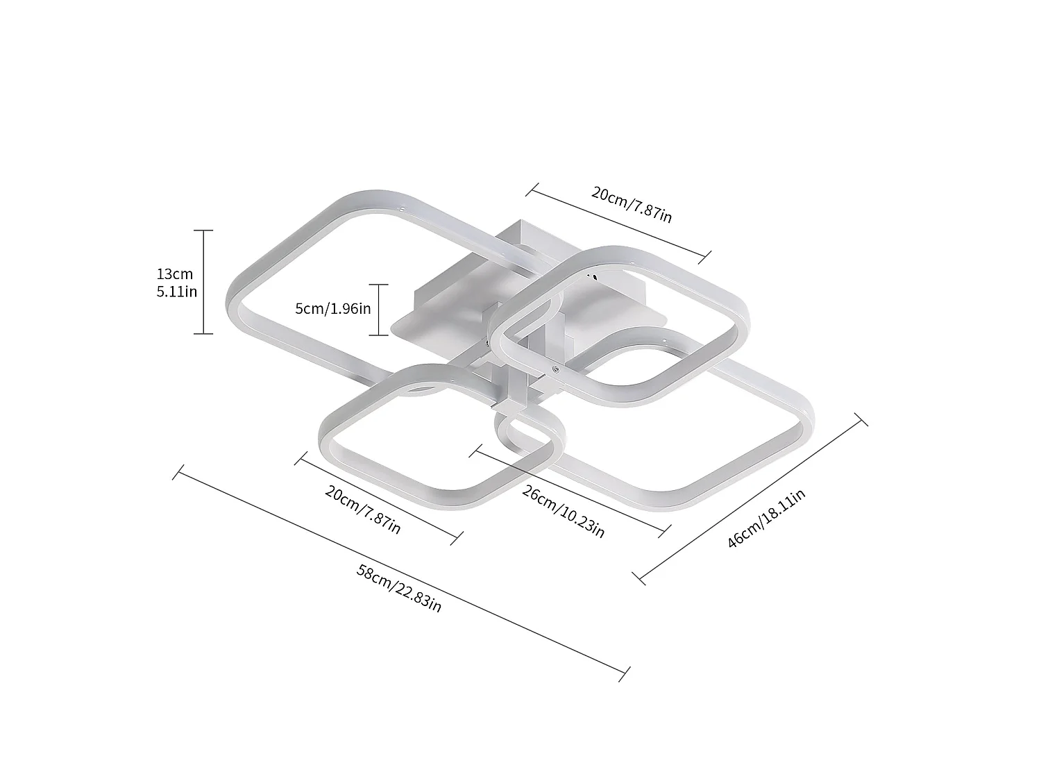 Plafonnier led, 58*46cm,blanc, moderne, 52w 4680lm, luminaire pour salon