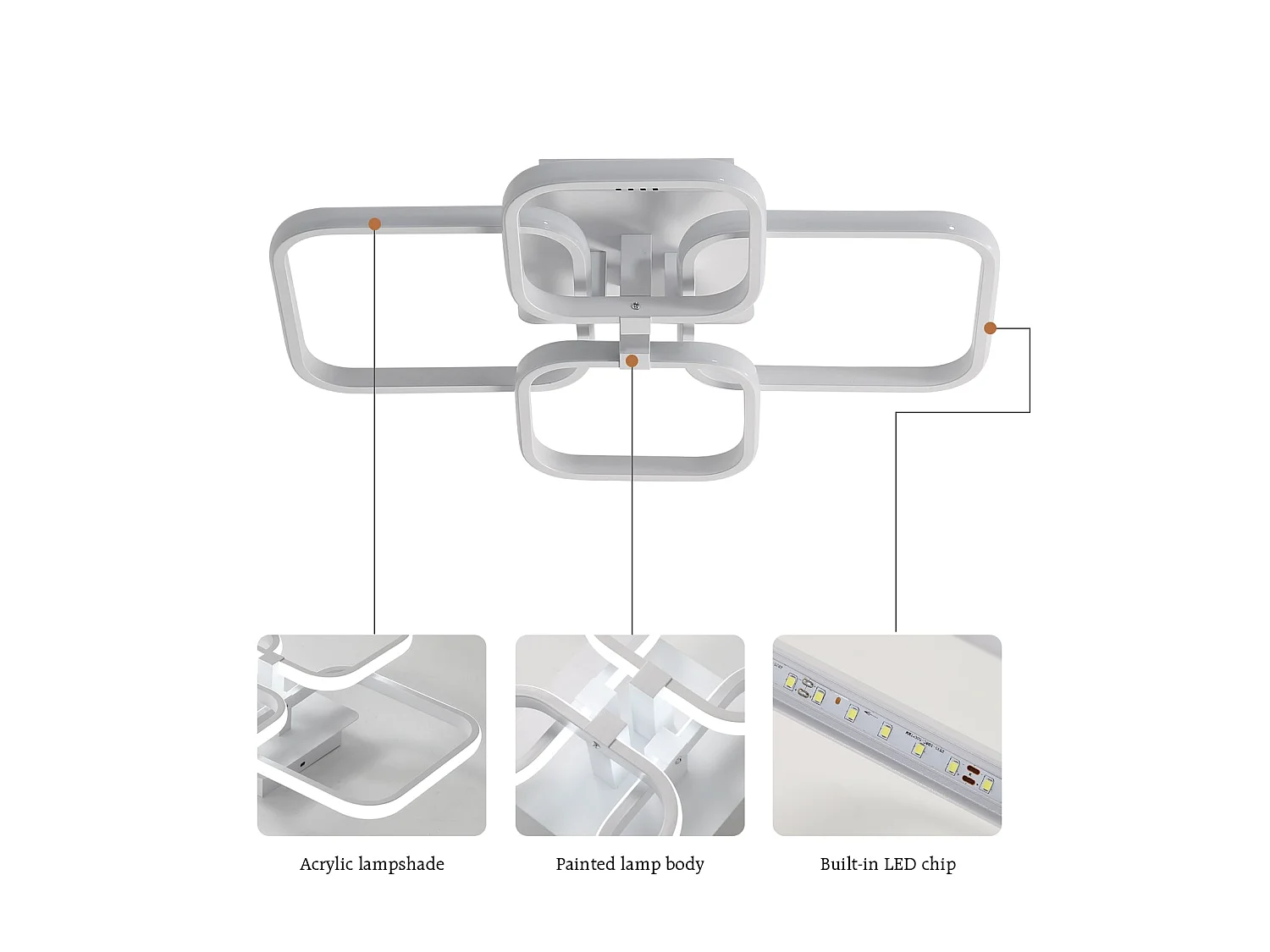 Plafonnier led, 58*46cm,blanc, moderne, 52w 4680lm, luminaire pour salon