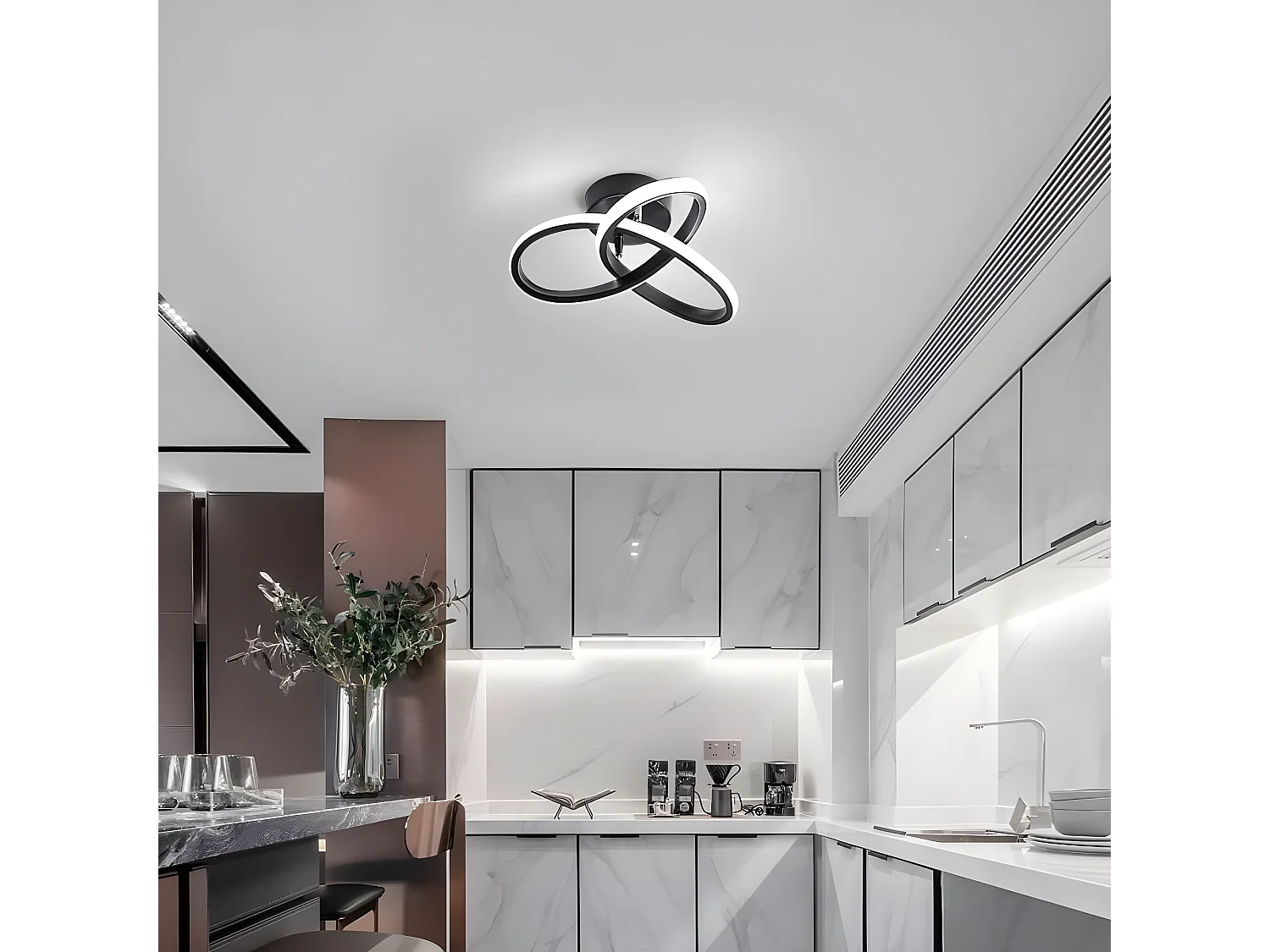 plafonnier led moderne 22w 2500lm, lustre noire pour chambre salon couloir, diamètre 26cm,