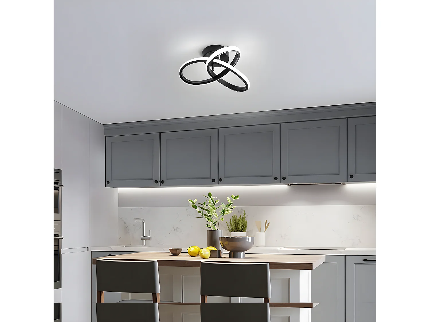 plafonnier led moderne 22w 2500lm, lustre noire pour chambre salon couloir, diamètre 26cm,