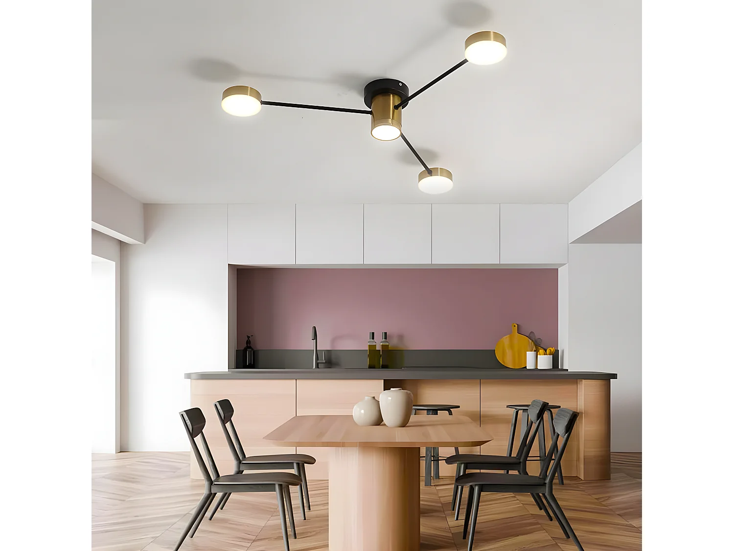 Luce a soffitto a LED vintage, Lustre Lounge, 78 * 78 * 10 cm, nero nero, con 4 luci