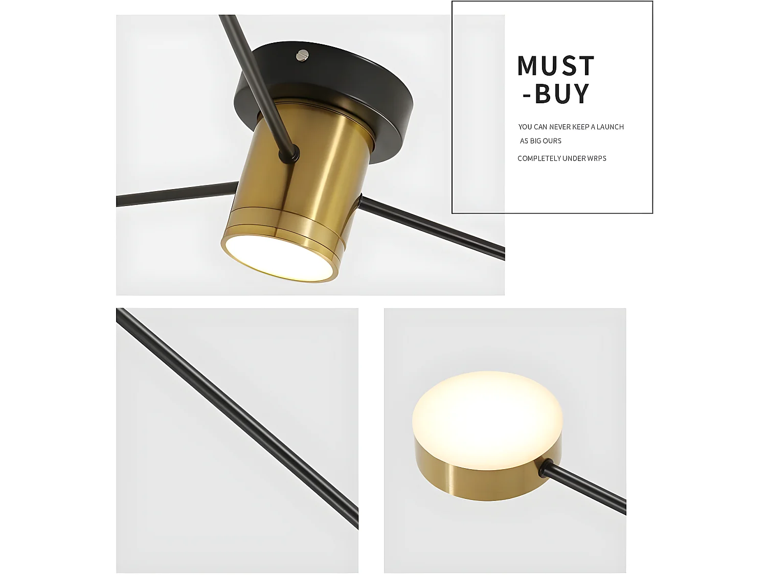 Luce a soffitto a LED vintage, Lustre Lounge, 78 * 78 * 10 cm, nero nero, con 4 luci