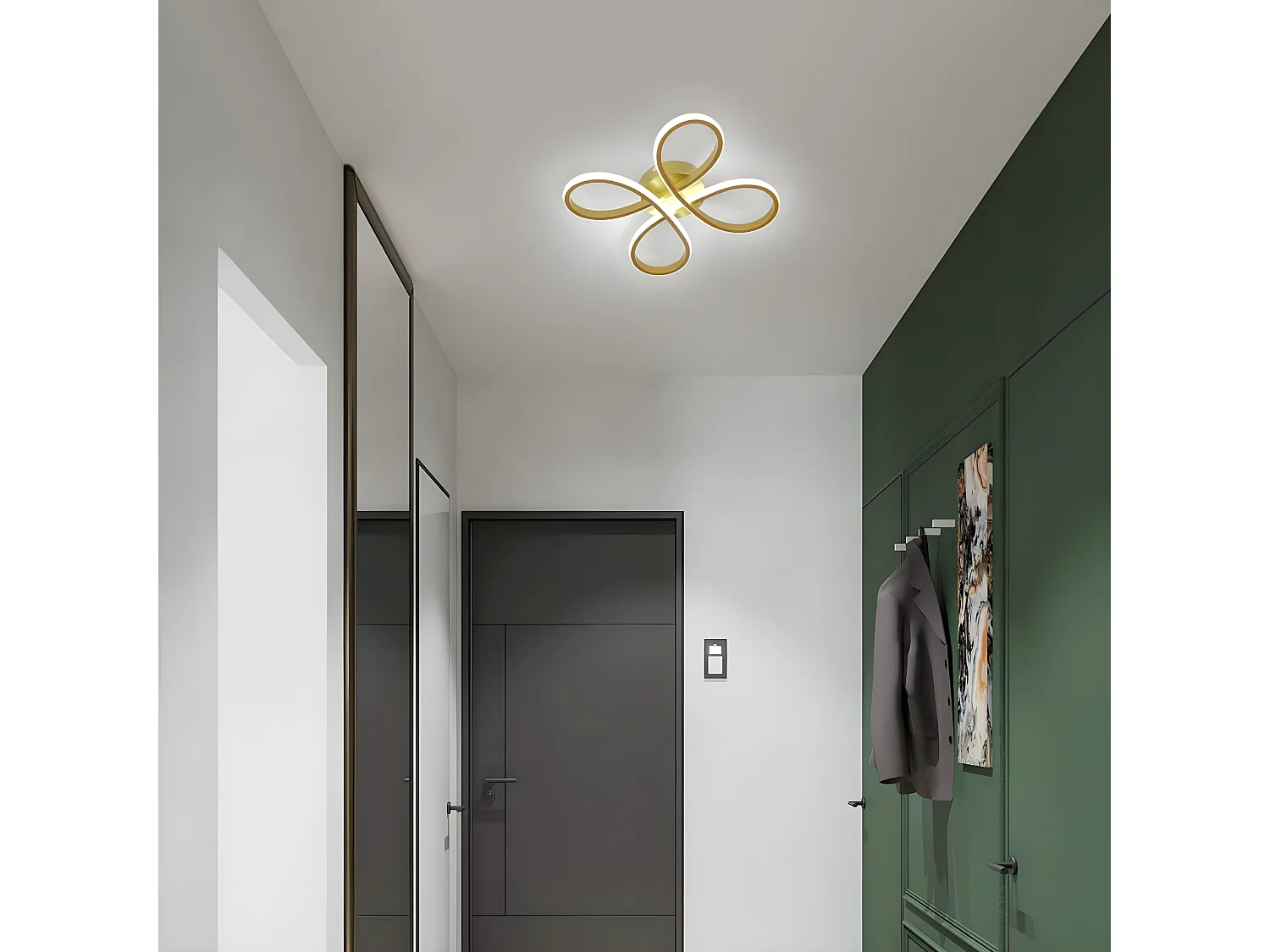 Plafonnier led design moderne 28w forme de fleur créative,  30 * 30 * 7 CM, or, lumière blanc