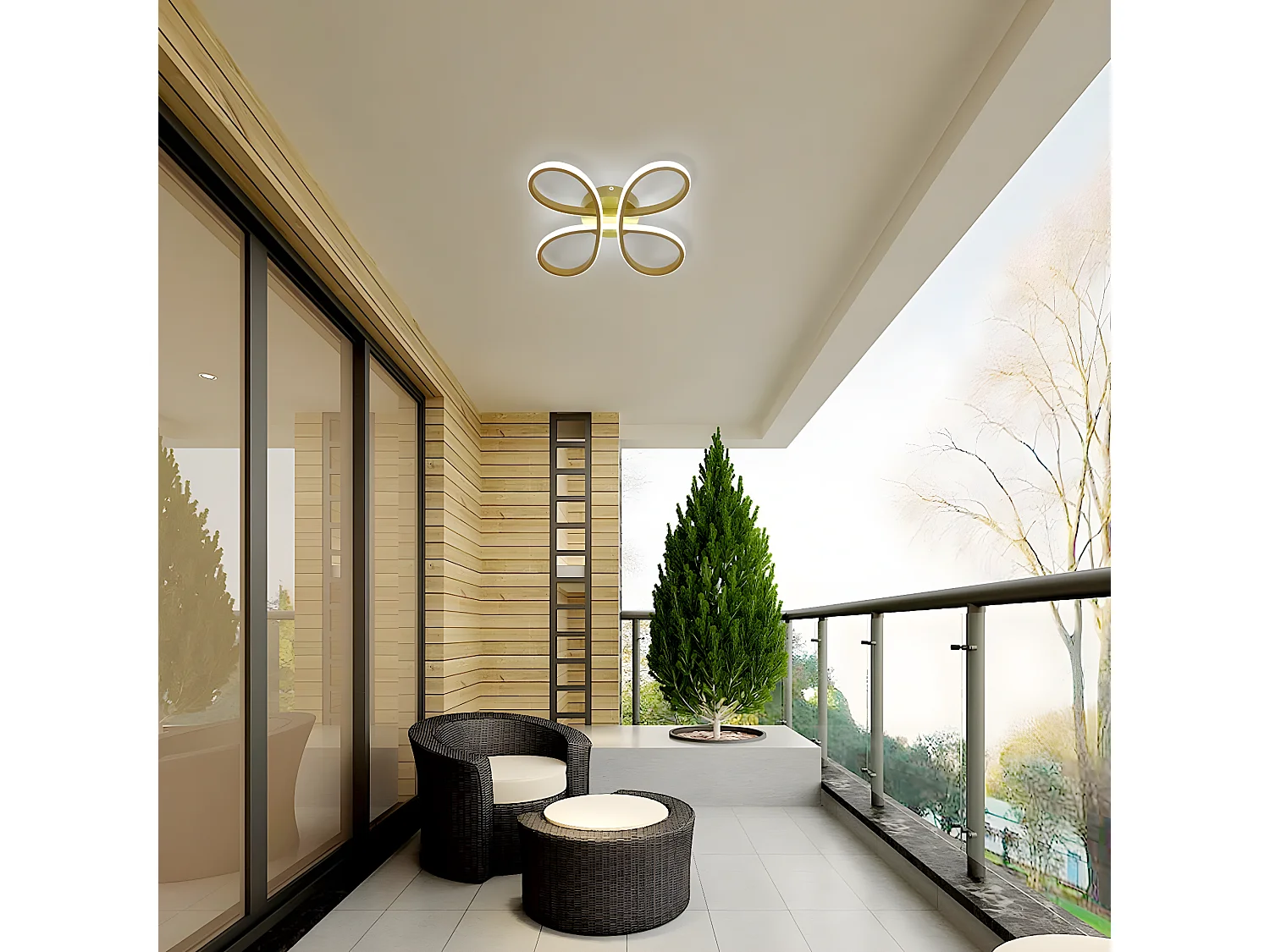 Plafonnier led design moderne 28w forme de fleur créative,  30 * 30 * 7 CM, or, lumière blanc